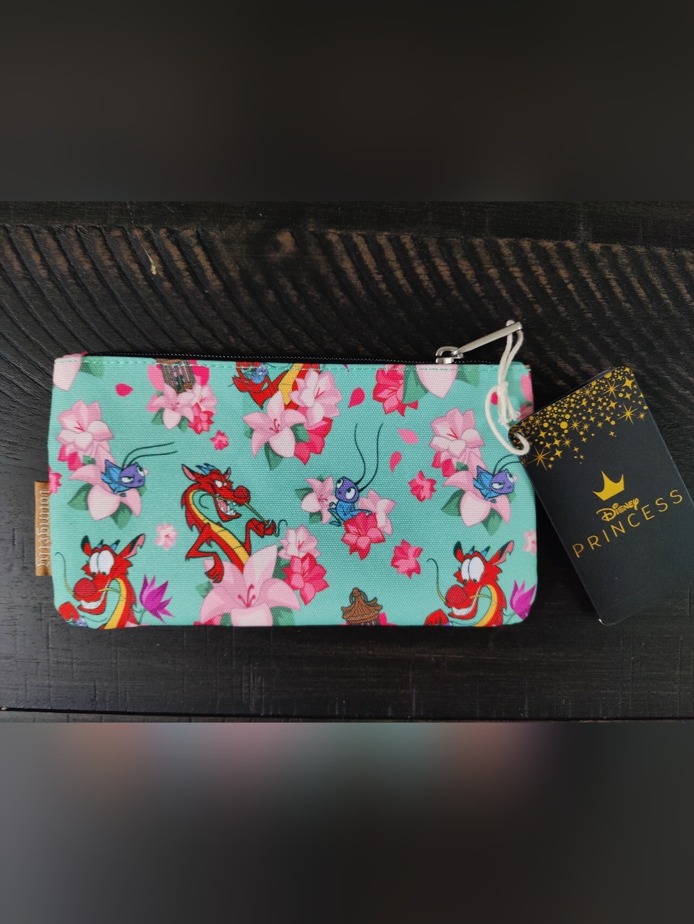NWT Loungefly Mint and Pink Mulan Mushu Floral Zip Pouch